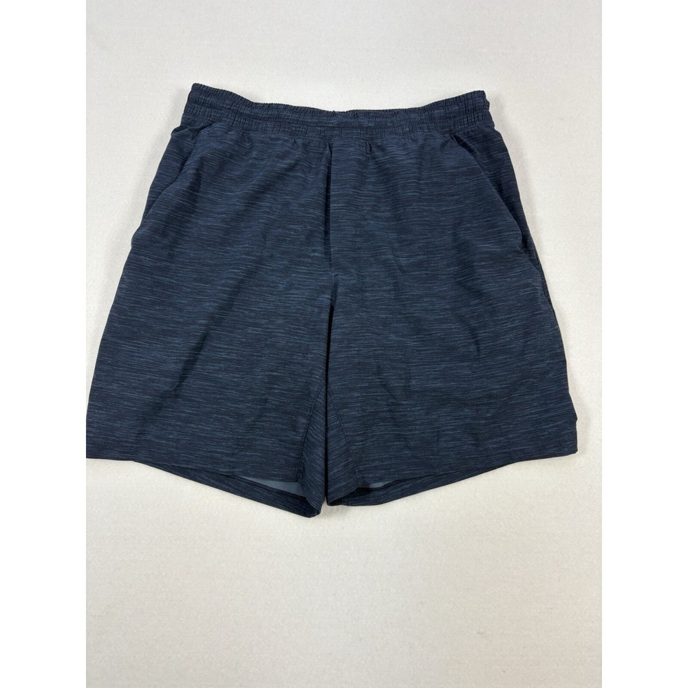 Lululemon Mens Pace Breaker Lined Short 9" Medium‎ Iron Navy Blue Allover Swift